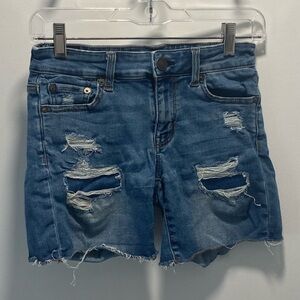 American Eagle Outfitters Blue Distressed Jean Shorts